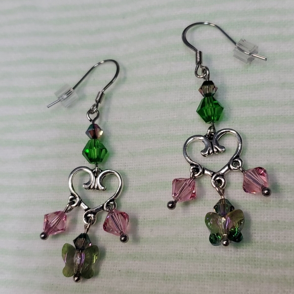 "PRICE DROP"! Crystal Butterfly Dangle Earrings. - Picture 3 of 3